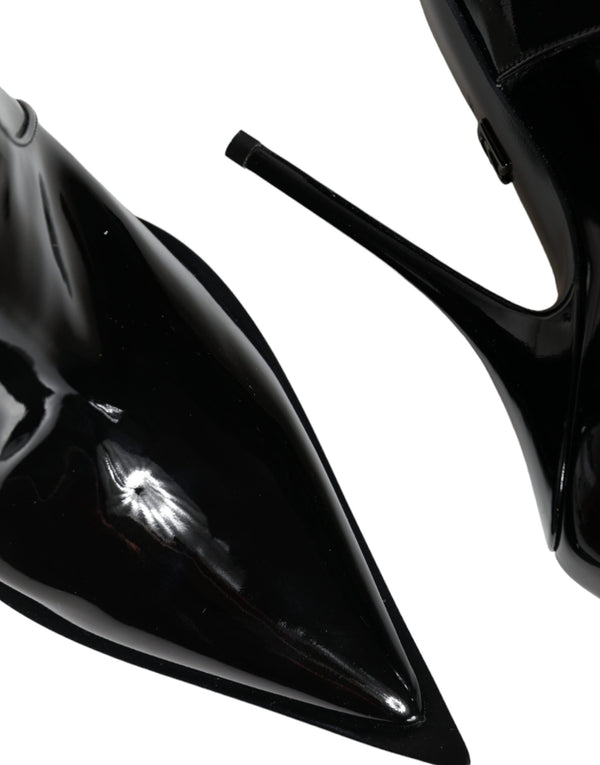Schwarze Lackleder Spitzenstiefel Schuhe