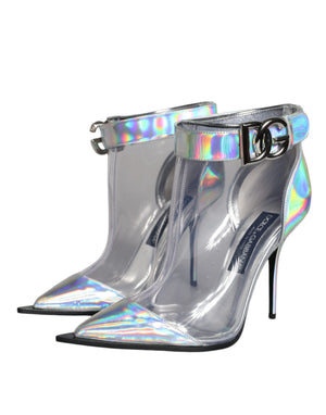 Silberne schillernde PVC spitze kurze Stiefel Schuhe