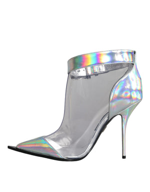 Silberne schillernde PVC spitze kurze Stiefel Schuhe