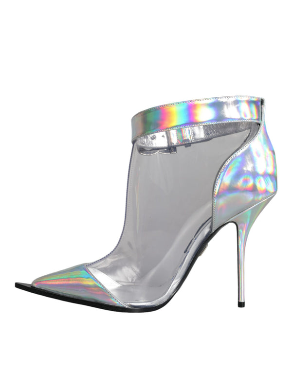 Silberne schillernde PVC spitze kurze Stiefel Schuhe
