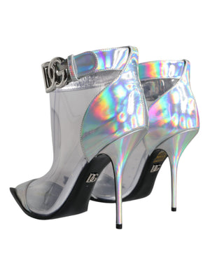 Silberne schillernde PVC spitze kurze Stiefel Schuhe