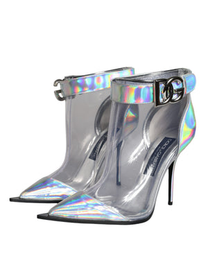 Silberne schillernde PVC spitze kurze Stiefel Schuhe