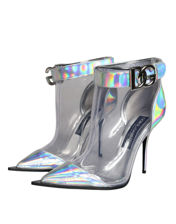 Silberne schillernde PVC spitze kurze Stiefel Schuhe