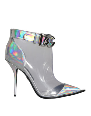 Silberne schillernde PVC spitze kurze Stiefel Schuhe