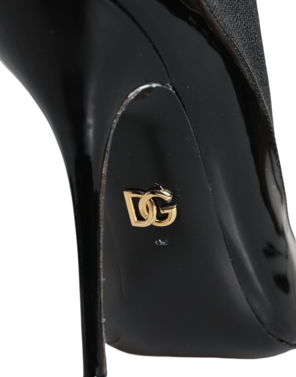 Schwarz Leder Stilettos Booties Socken Schuhe
