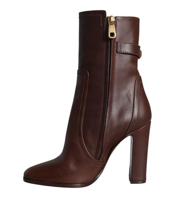 Braun Leder Absätze Mid Calf Stiefel Schuhe