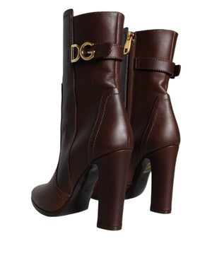 Braun Leder Absätze Mid Calf Stiefel Schuhe