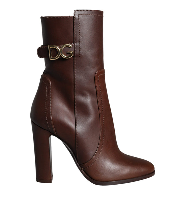 Braun Leder Absätze Mid Calf Stiefel Schuhe