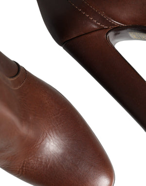 Braun Leder Absätze Mid Calf Stiefel Schuhe