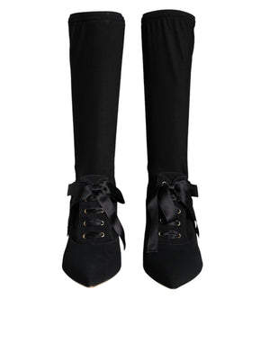 Schwarz Stiletto Heels Mid Calf Stiefel Schuhe