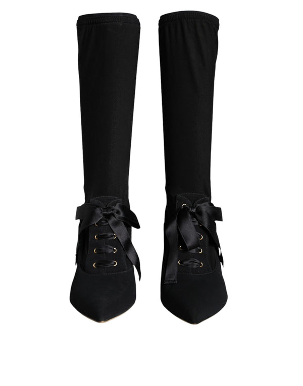Schwarz Stiletto Heels Mid Calf Stiefel Schuhe