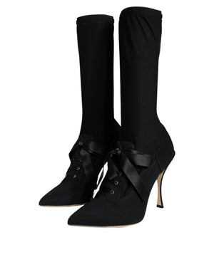 Schwarz Stiletto Heels Mid Calf Stiefel Schuhe