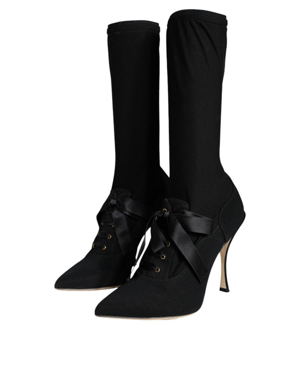 Schwarz Stiletto Heels Mid Calf Stiefel Schuhe