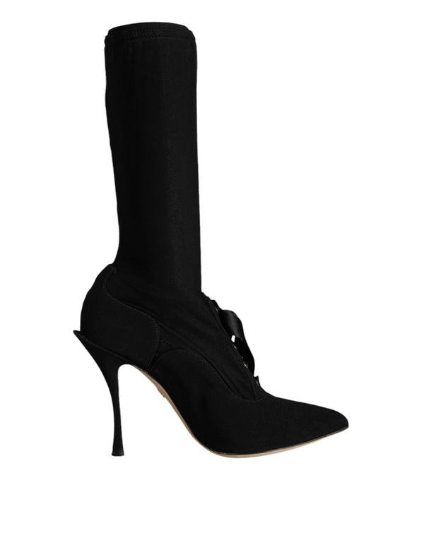 Schwarz Stiletto Heels Mid Calf Stiefel Schuhe