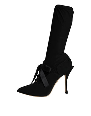 Schwarz Stiletto Heels Mid Calf Stiefel Schuhe