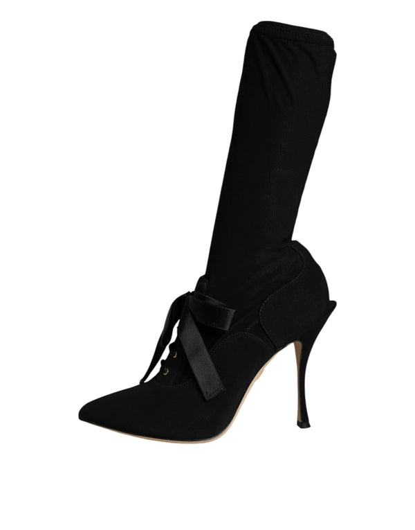 Schwarz Stiletto Heels Mid Calf Stiefel Schuhe