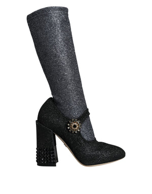 Schwarz Kristall Mary Janes Booties Schuhe