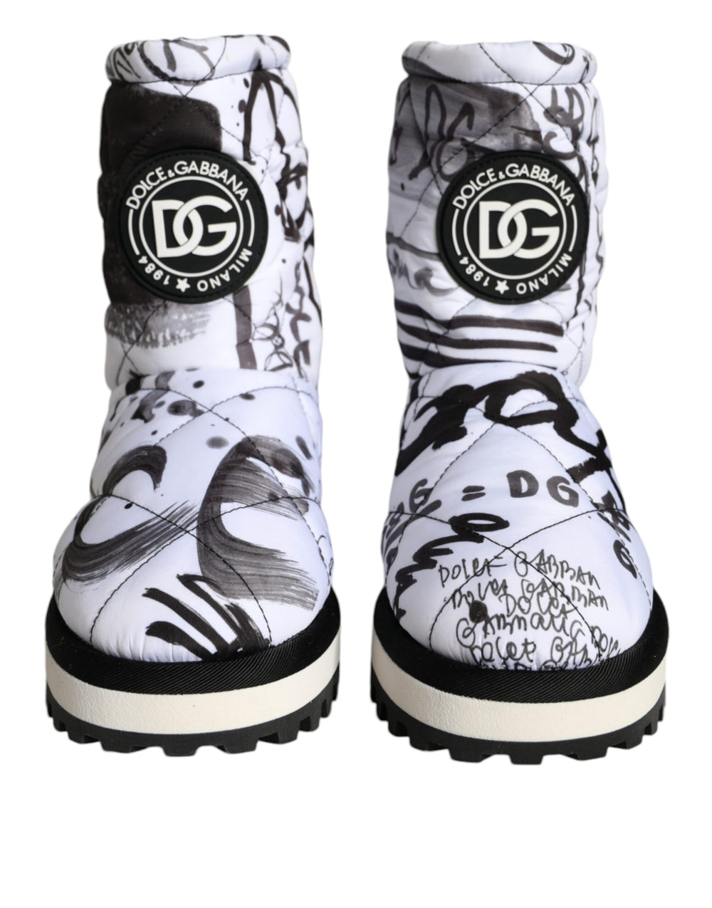 Weiße gepolsterte Logo Print Mid Calf Stiefel Schuhe