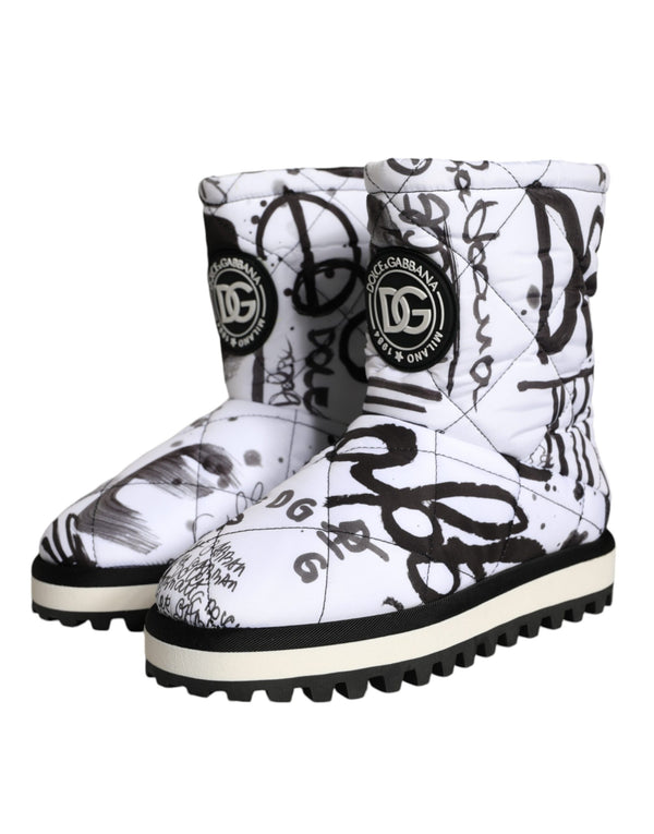 Weiße gepolsterte Logo Print Mid Calf Stiefel Schuhe