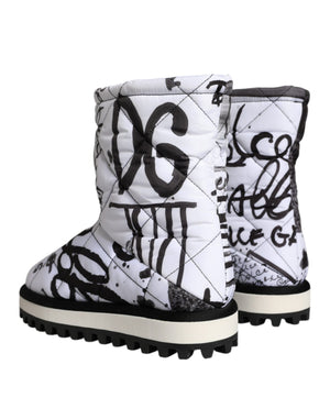 Weiße gepolsterte Logo Print Mid Calf Stiefel Schuhe