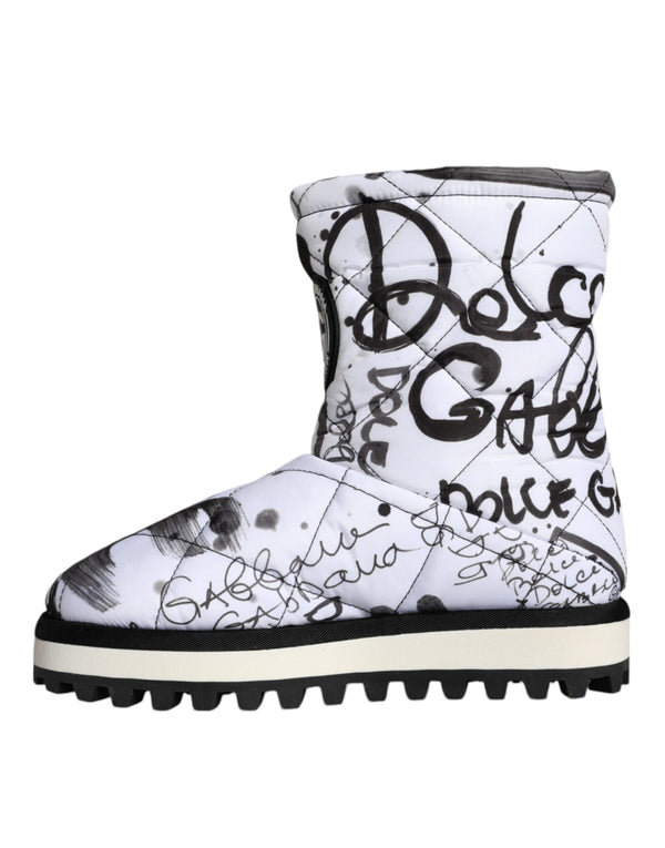 Weiße gepolsterte Logo Print Mid Calf Stiefel Schuhe