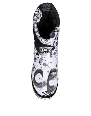 Weiße gepolsterte Logo Print Mid Calf Stiefel Schuhe