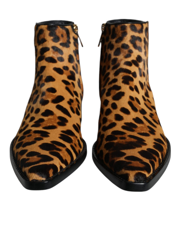 Braun Leopard Kalb Pelz Ankle Stiefel Schuhe