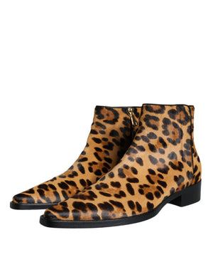Braun Leopard Kalb Pelz Ankle Stiefel Schuhe