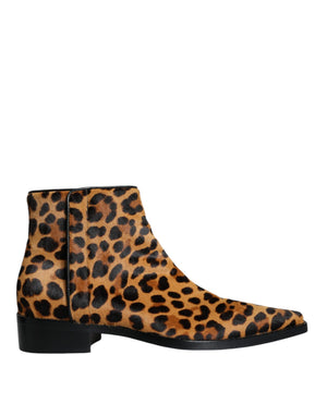 Braun Leopard Kalb Pelz Ankle Stiefel Schuhe