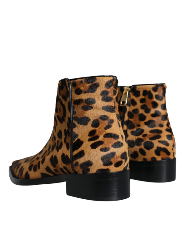 Braun Leopard Kalb Pelz Ankle Stiefel Schuhe