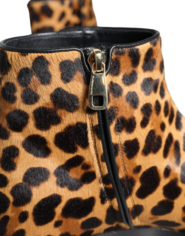 Braun Leopard Kalb Pelz Ankle Stiefel Schuhe