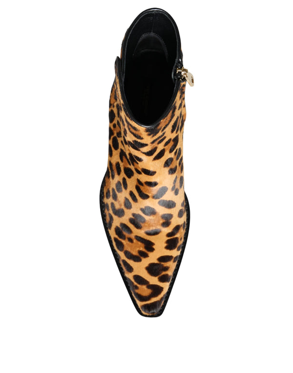 Braun Leopard Kalb Pelz Ankle Stiefel Schuhe