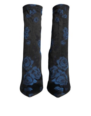 Schwarz Floral Stretch Mid Calf Stiefel Schuhe
