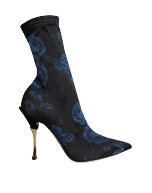Schwarz Floral Stretch Mid Calf Stiefel Schuhe