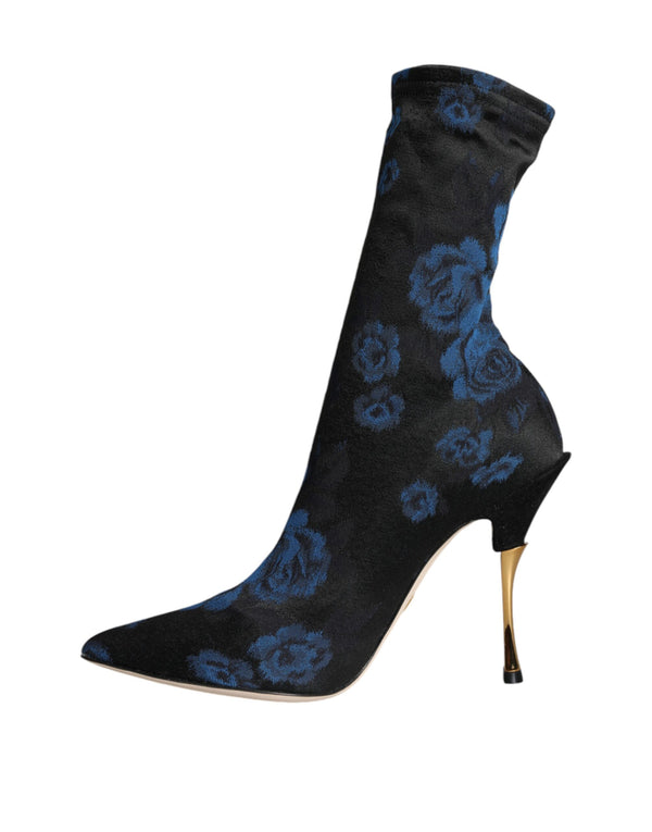Schwarz Floral Stretch Mid Calf Stiefel Schuhe
