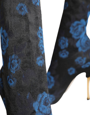 Schwarz Floral Stretch Mid Calf Stiefel Schuhe