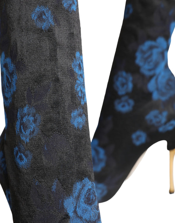 Schwarz Floral Stretch Mid Calf Stiefel Schuhe