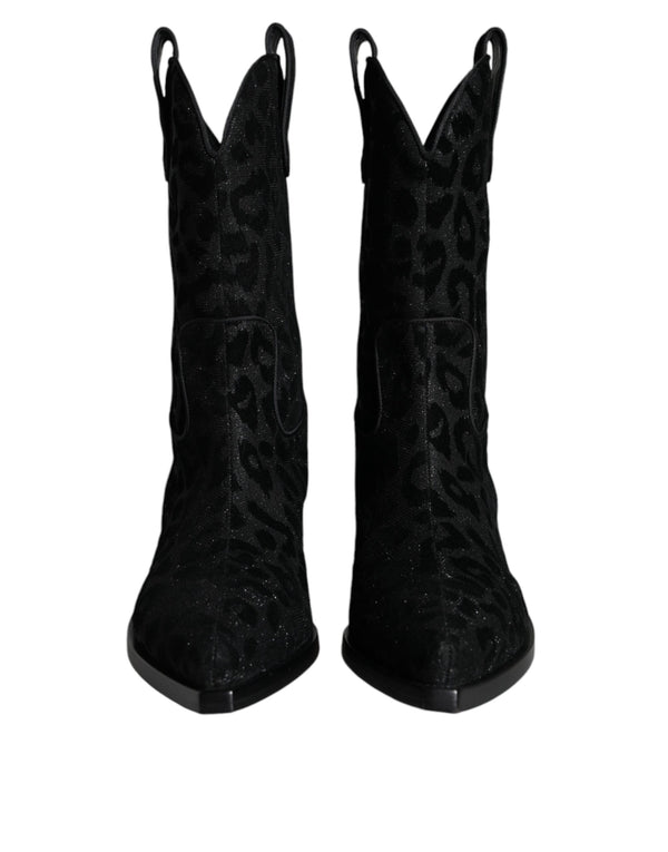 Schwarz Grau Leopard Cowboy Stiefel Schuhe