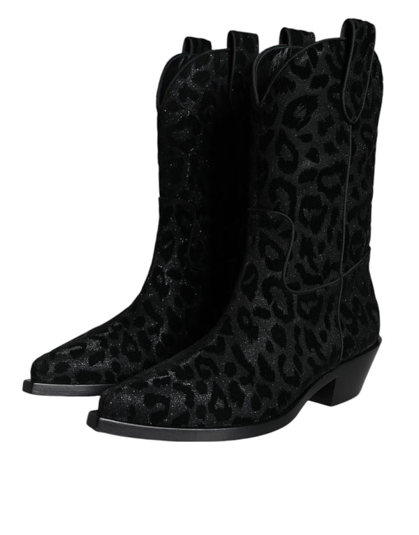 Schwarz Grau Leopard Cowboy Stiefel Schuhe