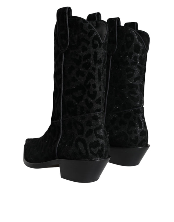Schwarz Grau Leopard Cowboy Stiefel Schuhe