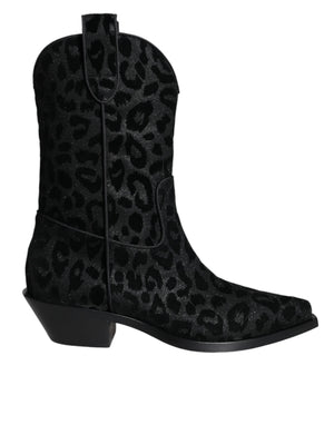 Schwarz Grau Leopard Cowboy Stiefel Schuhe