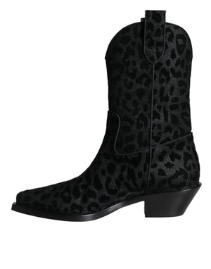 Schwarz Grau Leopard Cowboy Stiefel Schuhe