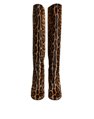 Beige Schwarz Leopard Kniehohe Stiefel Schuhe