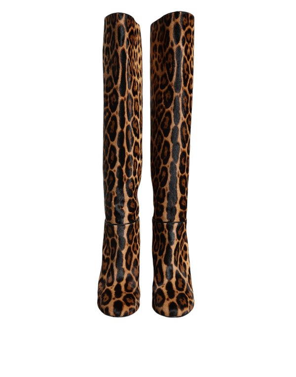 Beige Schwarz Leopard Kniehohe Stiefel Schuhe