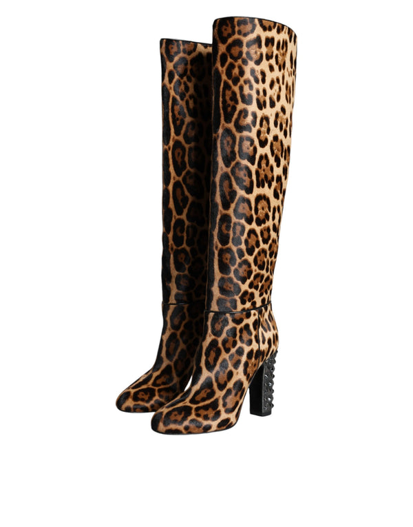Beige Schwarz Leopard Kniehohe Stiefel Schuhe