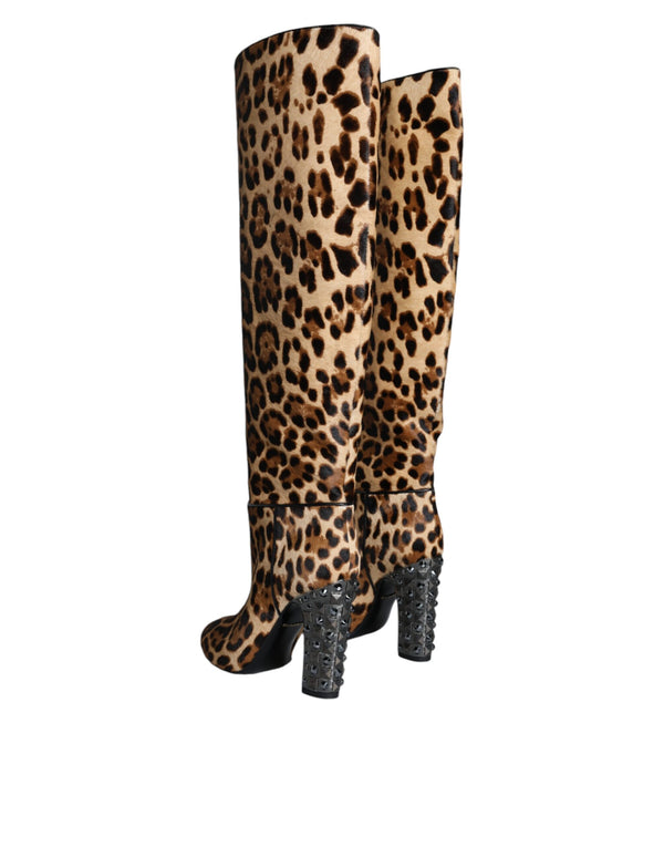 Beige Schwarz Leopard Kniehohe Stiefel Schuhe