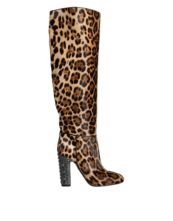 Beige Schwarz Leopard Kniehohe Stiefel Schuhe