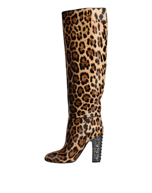 Beige Schwarz Leopard Kniehohe Stiefel Schuhe