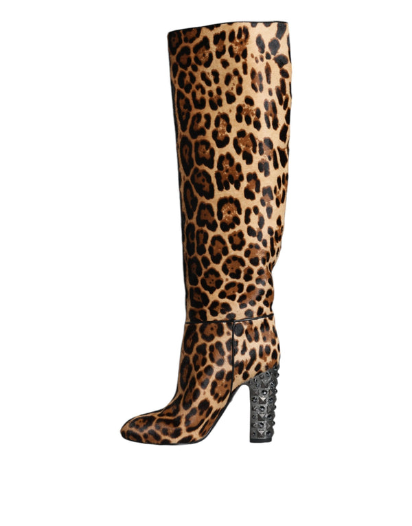 Beige Schwarz Leopard Kniehohe Stiefel Schuhe