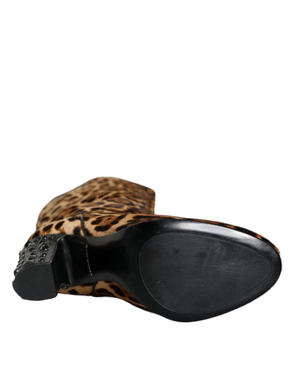 Beige Schwarz Leopard Kniehohe Stiefel Schuhe